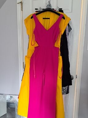 Hot Pink Wide Leg Jumpsuit with Cutouts